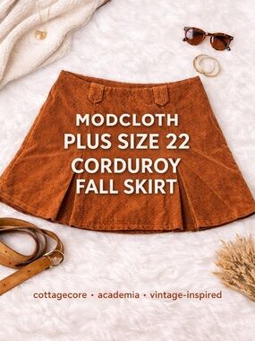 ModCloth Plus Size 22 Rust Corduroy A-Line Mini Skirt Fall Cottagecore